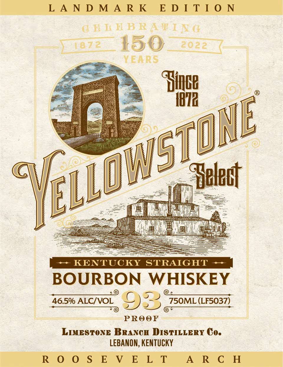 Limestone Branch Distillery - 5 Yellowstone Select Kentucky Straight Bourbon Whiskey, 150 Year Celebration, Roosevelt Arch Label