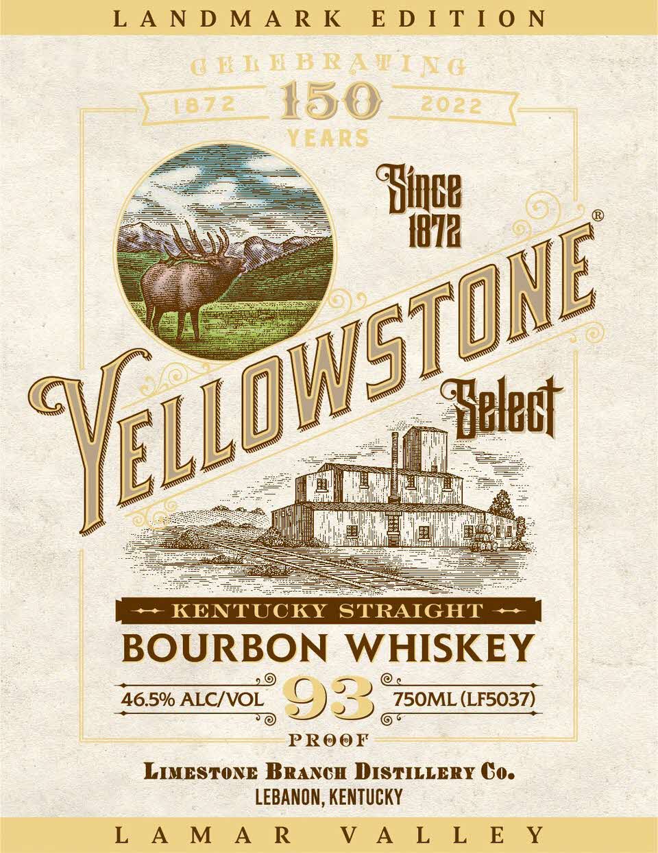 Limestone Branch Distillery - 6 Yellowstone Select Kentucky Straight Bourbon Whiskey, 150 Year Celebration, Lamar Valley Label