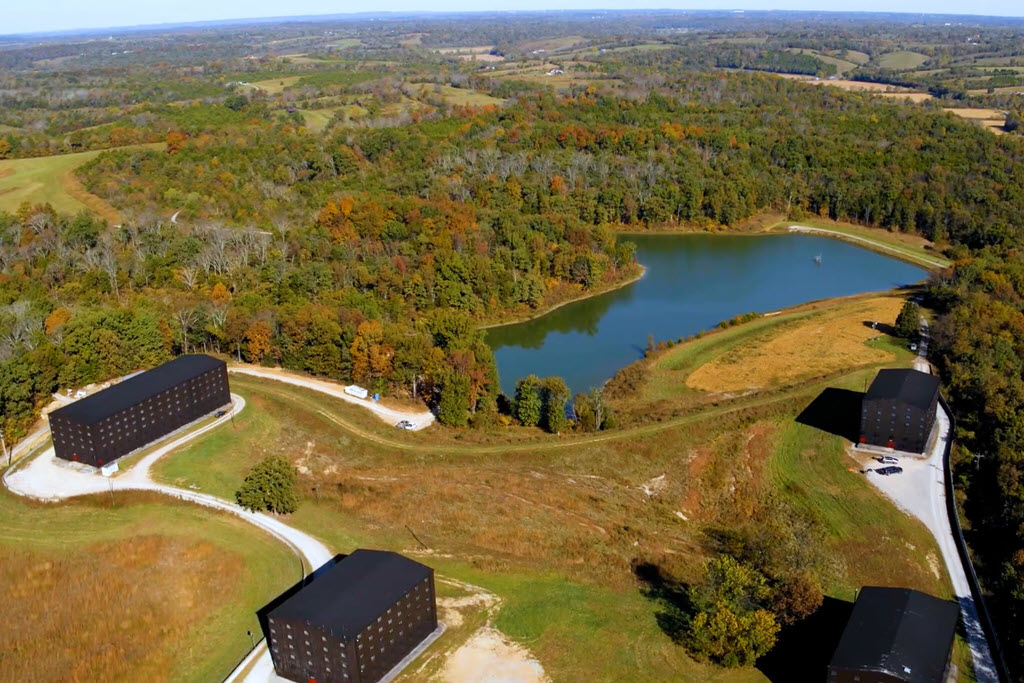Maker's Mark Distillery - Aerial Photo Overlooking the Lake and Barrel Warehouses