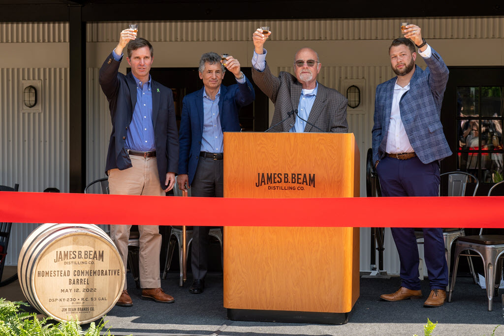 James B. Beam Distilling Co. - Grand Reopening Celebration, Gov Andy Beshear, Beam Suntory President & CEO Albert Baladi, Master Distiller Fred Noe and Master Distiller Freddie Noe