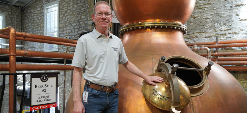 Woodford Reserve Distillery - Master Distiller Chris Morris in front of Beer Still #2