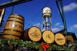 Buffalo Trace Distillery - Water Tower and Wagon with Christmas Barrels