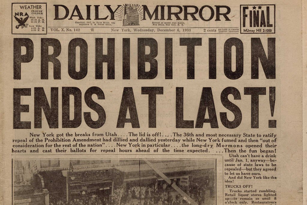 Daily Mirror - Prohibition Ends at Last, Dec 5, 1933, Front Page