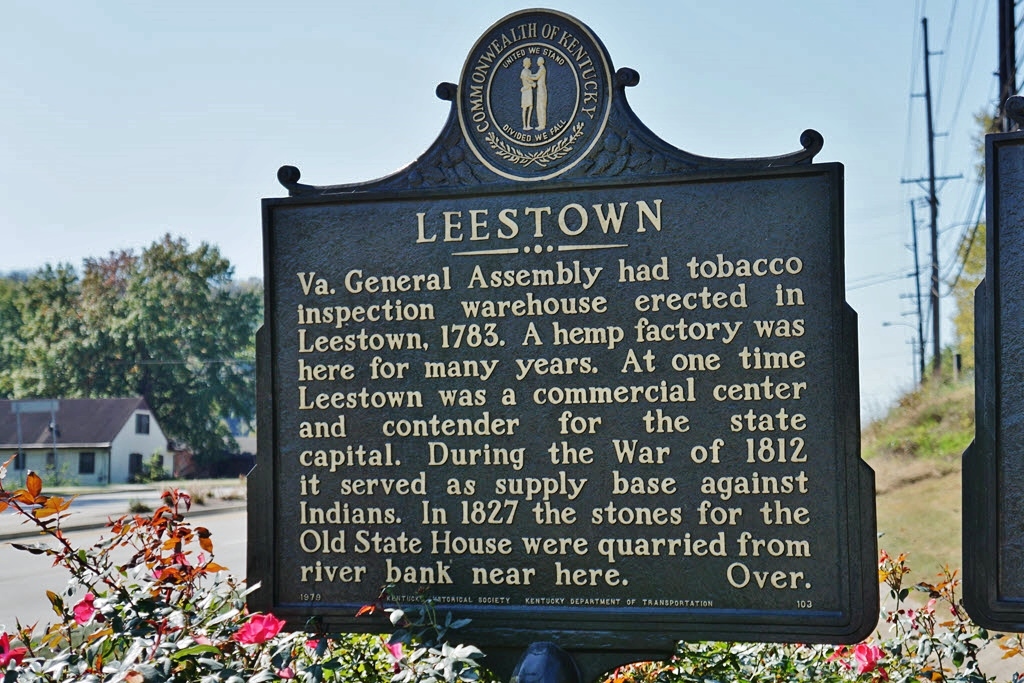 Kentucky Historical Marker - Leestown, Va. General Assembly had tobacco inspection warehouse, Back