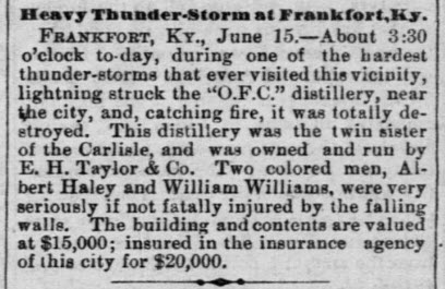 O.F.C. Distillery - Burned to the Ground, The Memphis Daily Appeal Friday, June 16, 1882