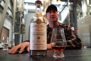 Middle West Spirits - Double Cask Collection, Ported Pumpernickel Rye Whiskey, Bottle and Glencairn Glass