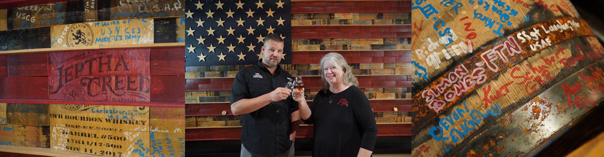 Jeptha Creed Distillery - National Bourbon Day and Flag Day, Release of a 12 foot x 7 foot American Flag Made of Bourbon Barrels