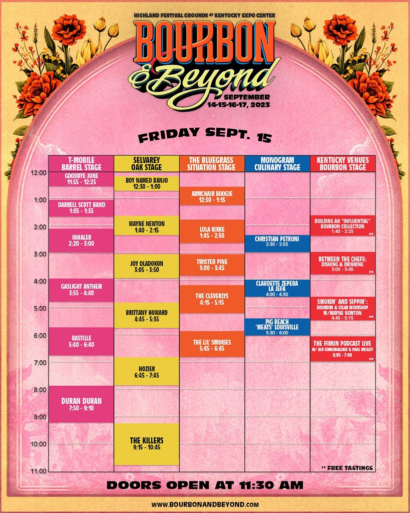 Bourbon & Beyond - 2023 Music Lineup, Friday Sept 15, 2023