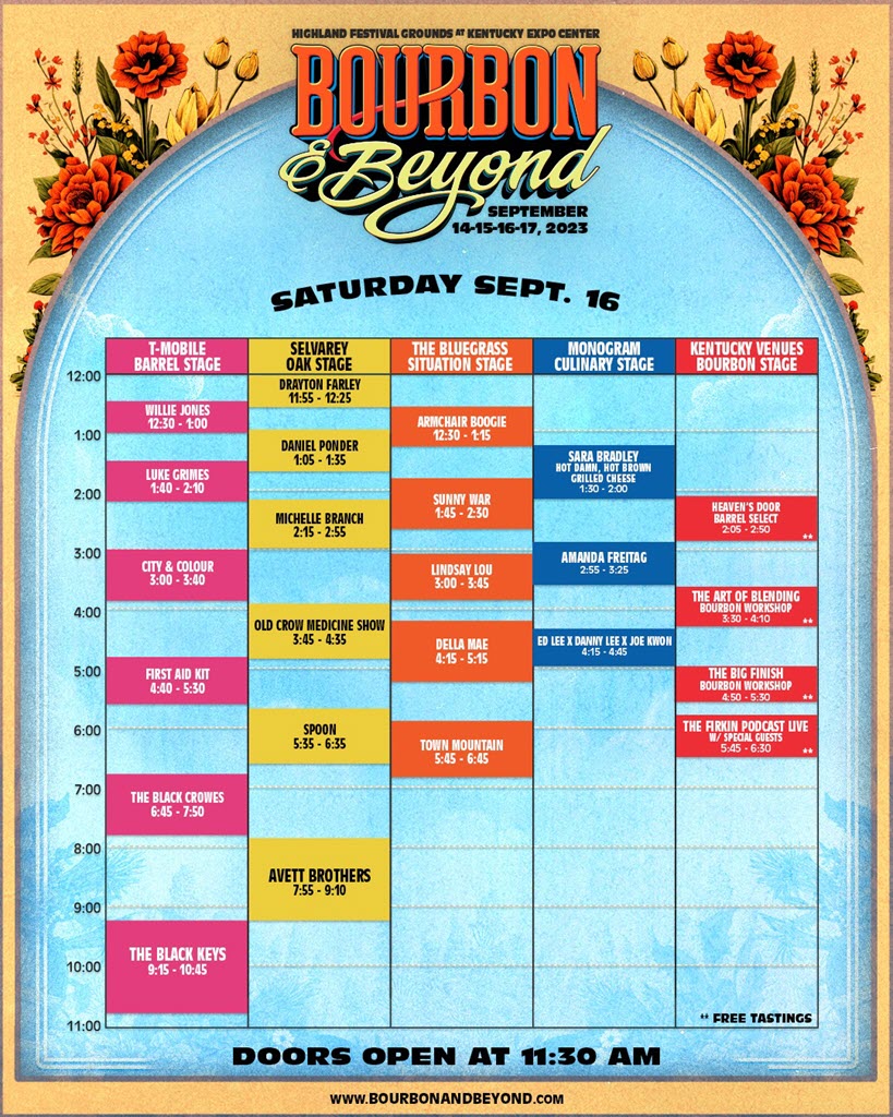 Bourbon & Beyond - 2023 Music Lineup, Saturday Sept 16, 2023