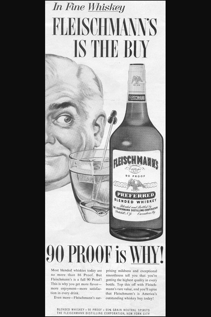 1960s Blended Whiskey Advertisement - Fleischmann's Preferred Blended Whiskey, 90 Proof, 65% Grain Neutral Spirits