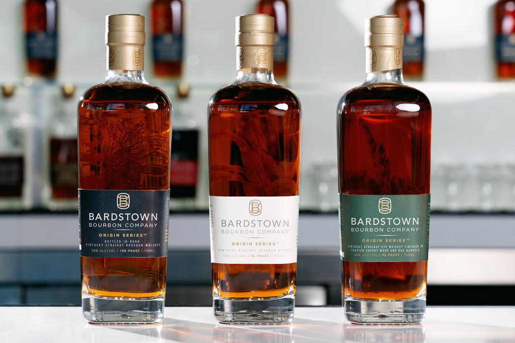 Bardstown Bourbon Co. - Origin Series Bottled-in-Bond Bourbon 100 Proof, Bourbon 96 Proof, Rye Whiskey 96 Proof Bottles