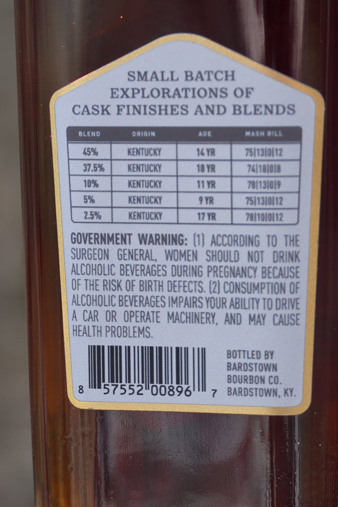 Bardstown Bourbon Company – Distillery Reserve, Cathedral French Oak Finish Kentucky Bourbon Whiskey, Bottle Back Label