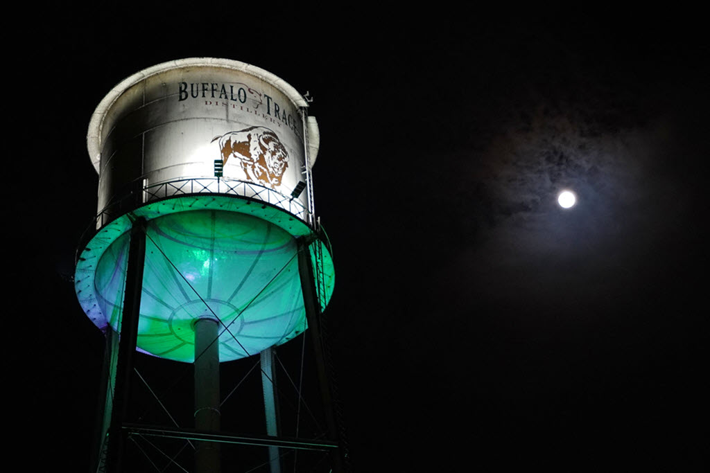 Buffalo Trace Distillery - Spirited Nights, Water Tower Lit Up for Christmas 2025 Green