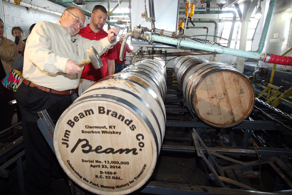 Jim Beam Distillery - 7th Generation Master Distiller Fred Noe and 8th Generation Distiller Freddie Noe Fill the 13 Millionth Barrel of Jim Beam Bourbon, April 23, 2014