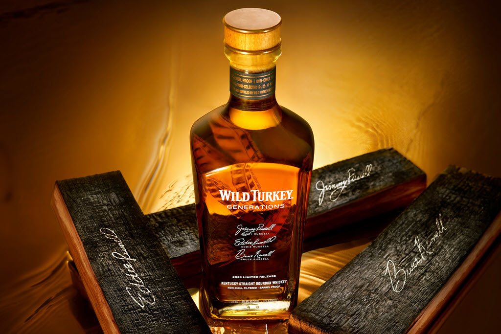 Wild Turkey Distilling Co. - Master Distiller Eddie Russell, Master Distiller Jimmy Russell, and Associate Master Blender Bruce Russell, Generations Bottle