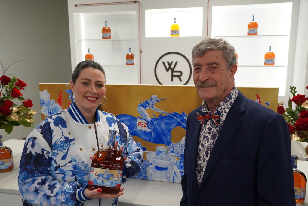 Woodford Reserve Distillery - 2026 Kentucky Derby Bottle Artist Anna P. Murphy with Her Father, Painting Dress to Impress