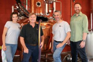 Moonshine University - Marketing Director Colleen Thomas, Distillery Engineer Pete Kamer, Operations Manager Kevin Hall, and Director of Spirits Education Colin Blake