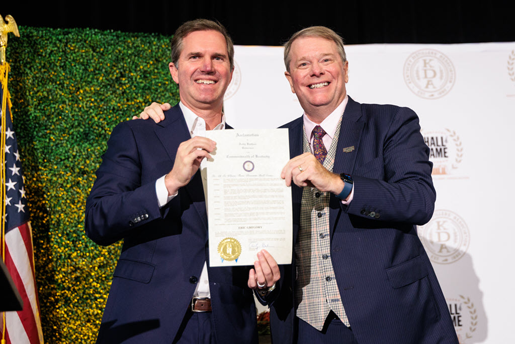 Kentucky Bourbon Hall of Fame 2026 - Kentucky Gov. Andy Beshear and KDA President Eric Gregory