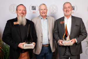 Kentucky Bourbon Hall of Fame - Ferm Solutions and Wilderness Trail Distillery Co-Founders E. Patrick Heist, Ph.D. and Shane Baker with Tom Blincoe