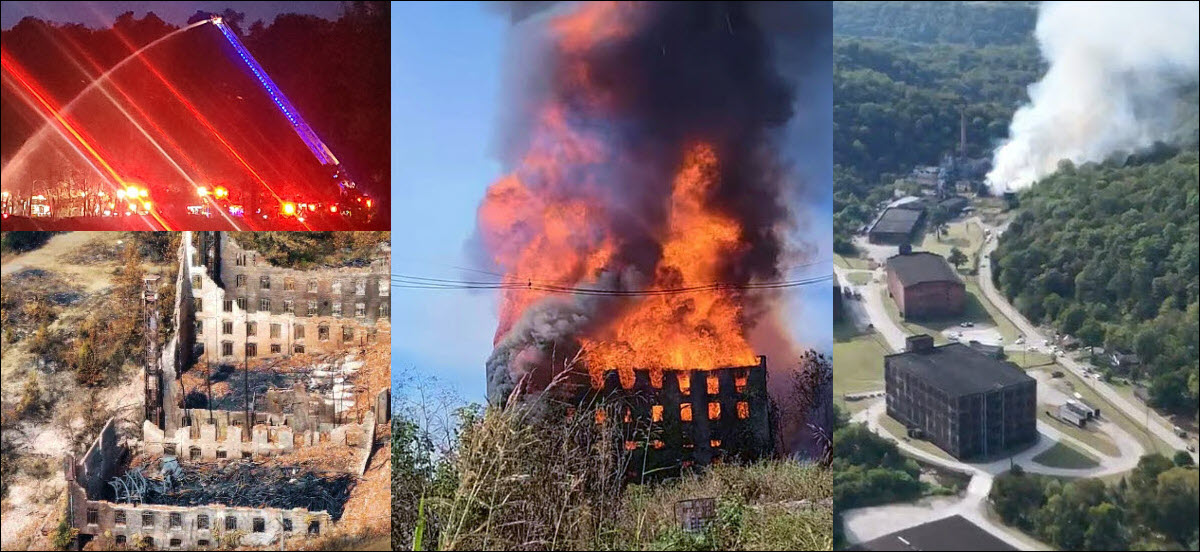 Glenns Creek Distilling - Fire Breaks Out at the Old Crow Distillery Destroying 2 Old Rickhouses and Surrounding Buildings