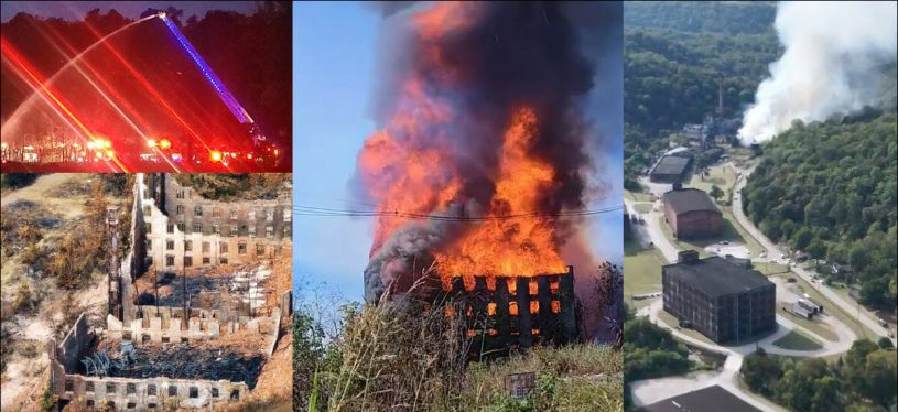 Glenns Creek Distilling - Fire Breaks Out at the Old Crow Distillery Destroying 2 Old Rickhouses and Surrounding Buildings